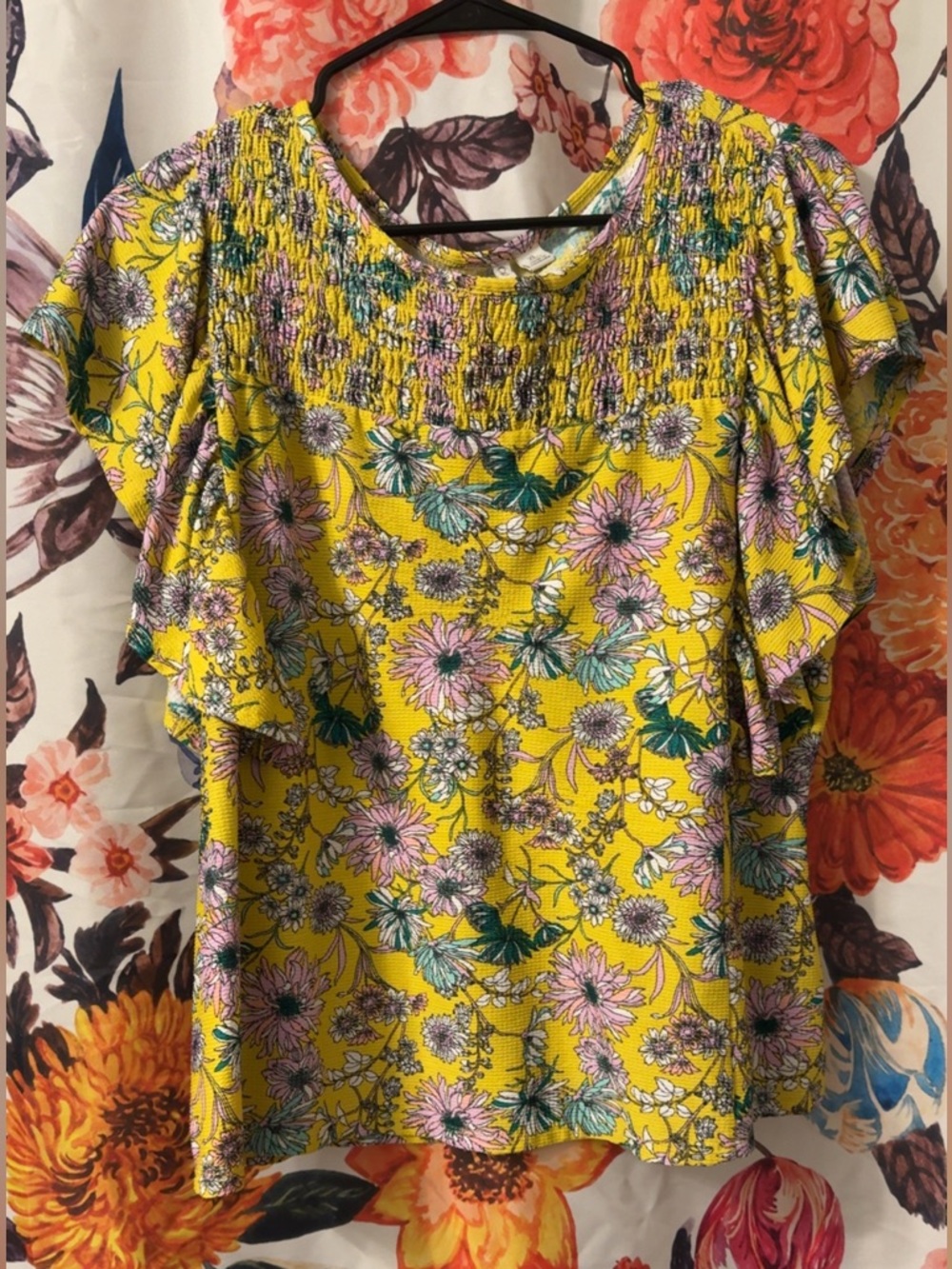 Catos Women’s XL Yellow Floral Scoop Neck Blouse